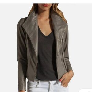 NWT Vince Women's 100% Leather Scuba Jacket in Gray, Size Medium